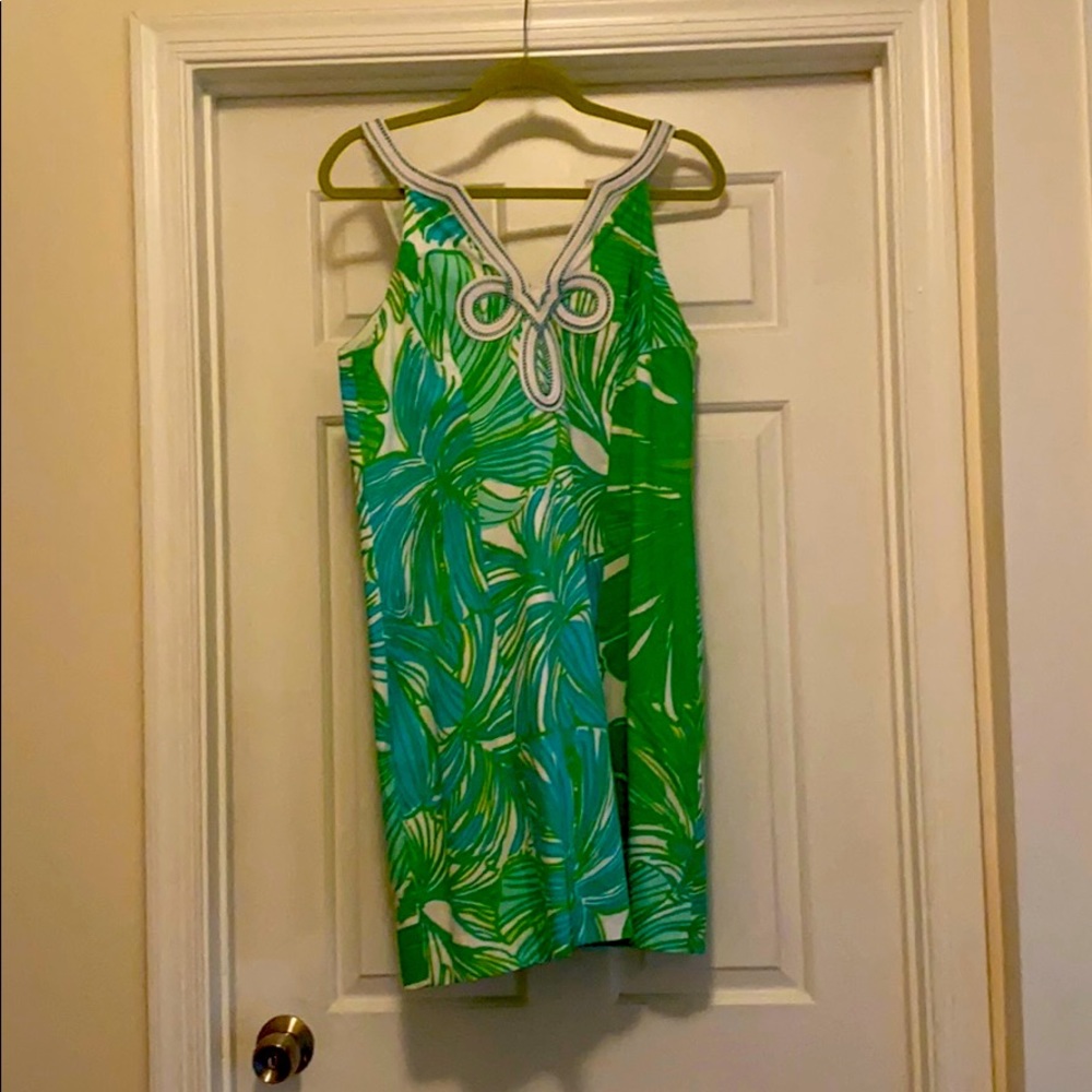 Like New Green Sheen Fronds Placed Tessa Shift #20055 Cocktail Dress